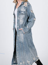 Load image into Gallery viewer, Long Denim Distress Jacket