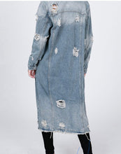Load image into Gallery viewer, Long Denim Distress Jacket